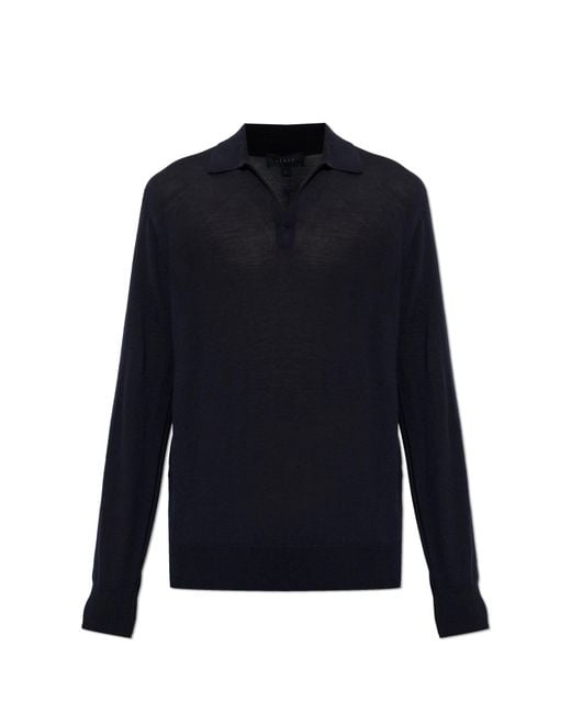 Sease Blue Wool Long-Sleeve Polo for men