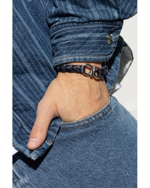 Ferragamo Blue Leather Bracelet for men