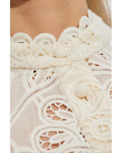 Zimmermann Natural Openwork Shirt With A Stand-Up Collar