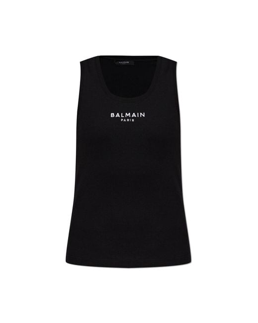 Balmain Black Ribbed Top With Embroidered Logo