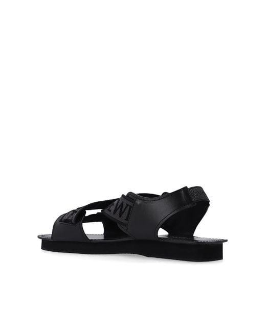 Loewe Leather Criss Cross Jacquard Sandals in Grey Black slides and flip flops Leather sandals Mens Shoes Sandals for Men 