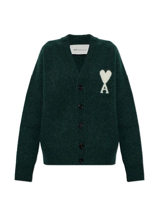 AMI Green Cardigan With Logo