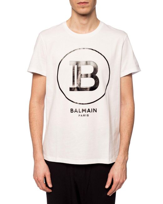 Balmain Cotton Logo-printed T-shirt White for Men - Lyst