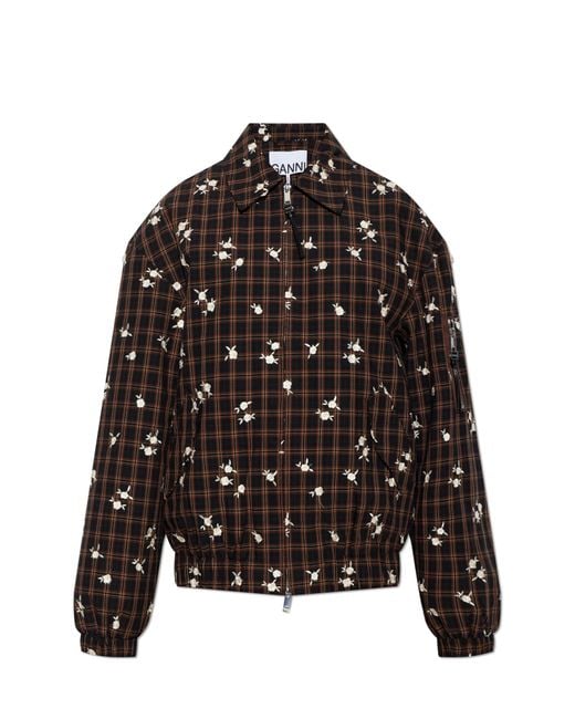 Ganni Black Jacket With Floral Motif