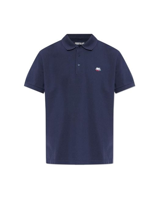 Etro Blue Cotton Polo With Logo for men