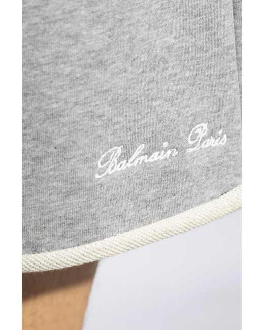 Balmain Gray Shorts With Logo, for men