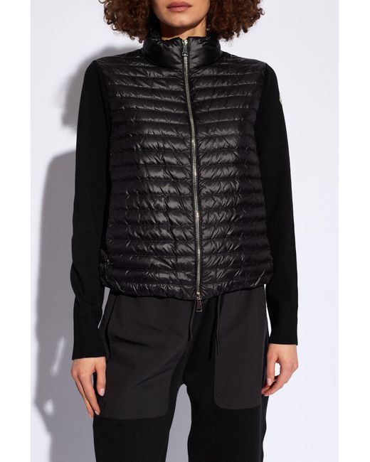 Moncler Black Down Jacket With Wool Sleeves,
