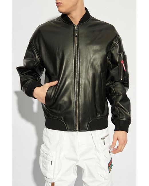 DSquared² Black Leather Jacket for men