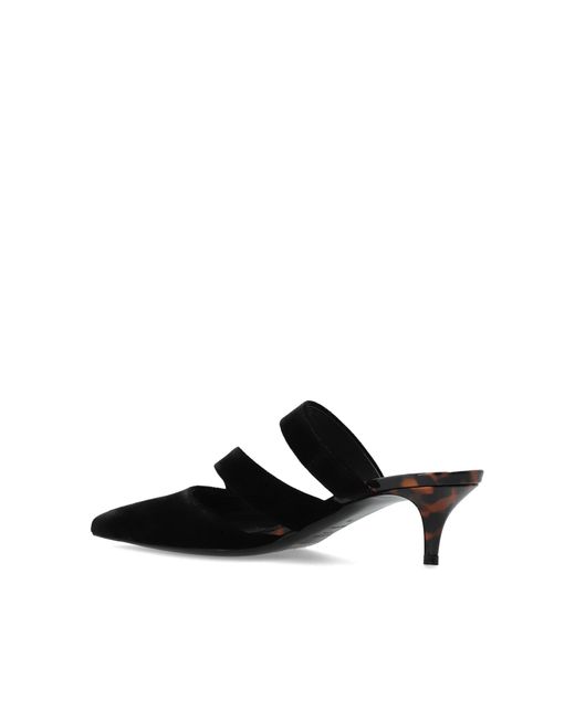 Balmain Black Leather Heeled Mules