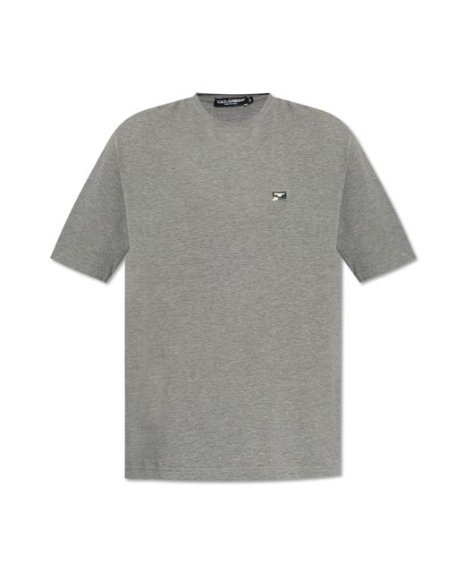 Dolce & Gabbana Gray T-Shirt With Logo Appliqué for men