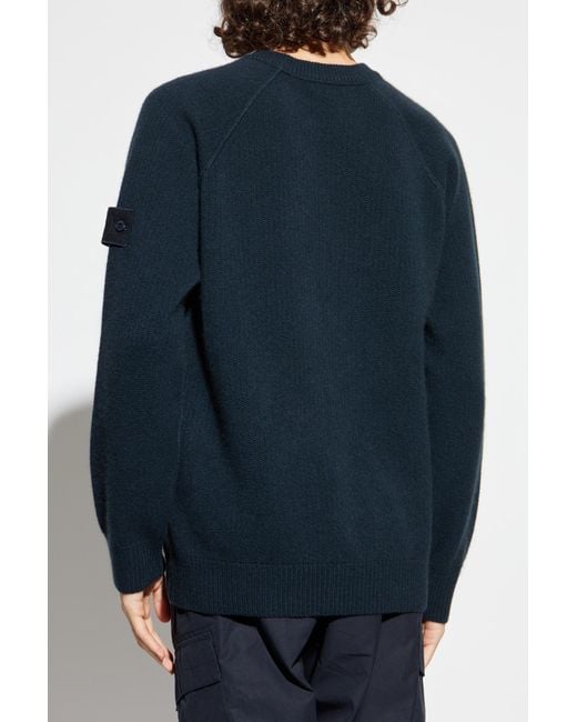 Stone Island Blue Down Jacket With Logo Patch for men