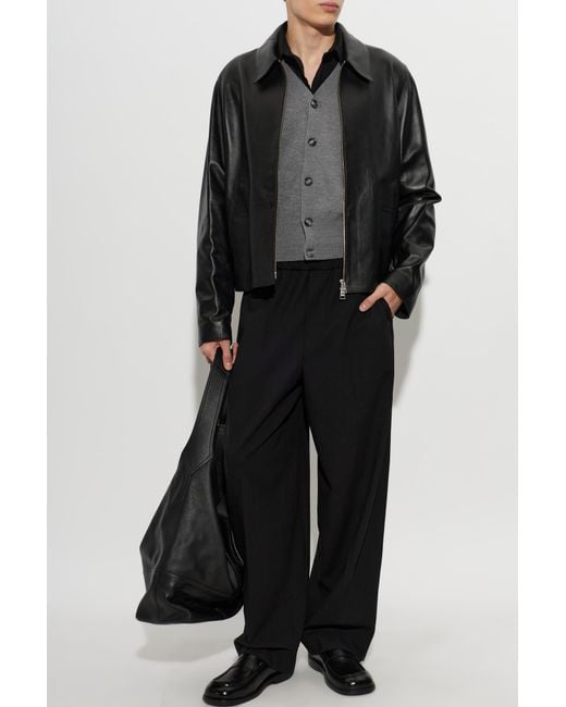AMI Black Straight-Cut Leather Jacket for men