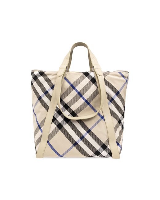 Burberry Natural Shopper Bag With Check Pattern