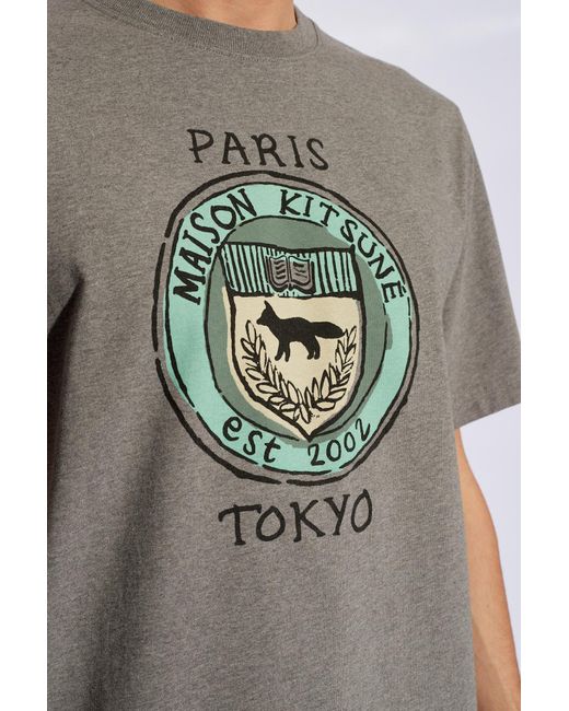 Maison Kitsuné Gray T-shirt With Logo, for men
