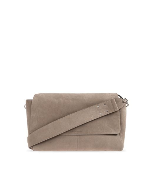AMI Gray Leather Shoulder Bag With Logo