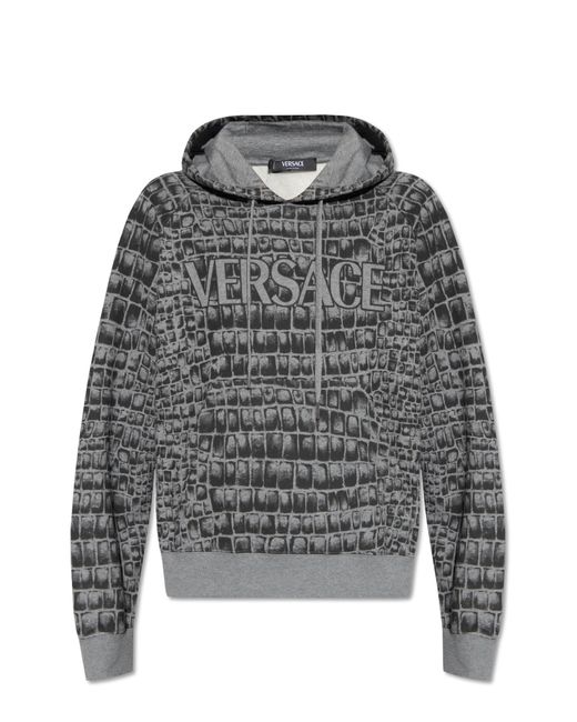Versace Gray Embellished Hoodie for men