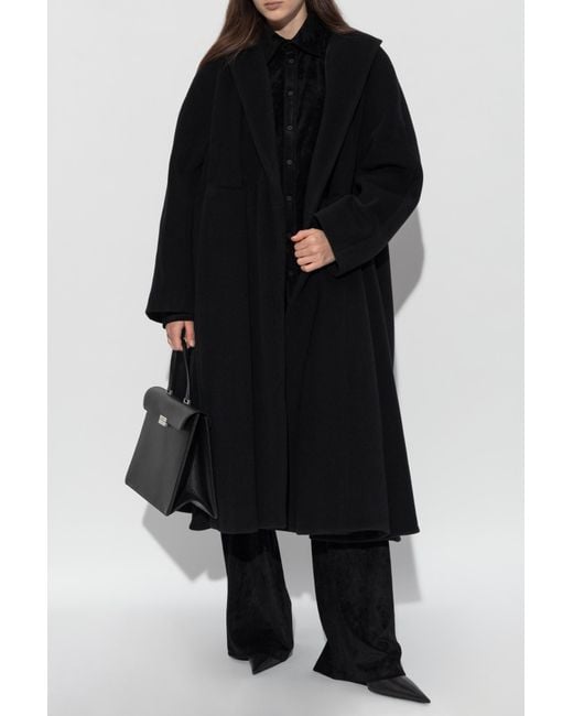 Balenciaga Black Wool Coat With Belt