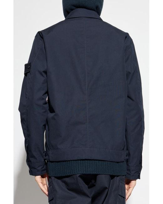 Stone Island Blue Cotton Jacket With Logo Patch for men
