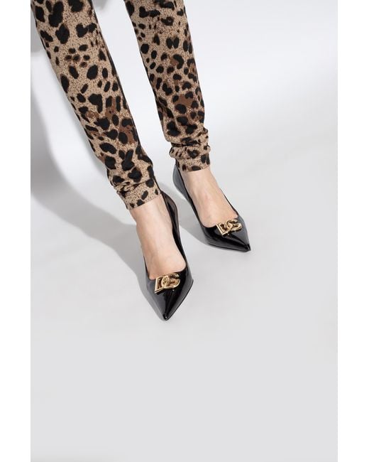 Dolce & Gabbana Black Lollo 90 Dg Logo Patent Leather Pumps