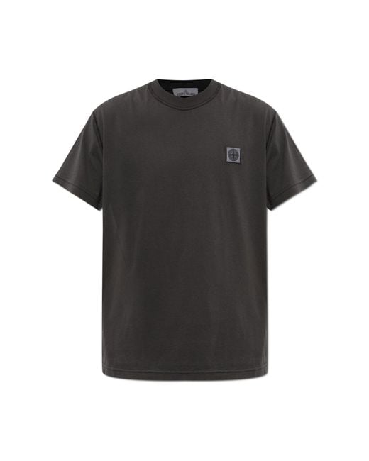 Stone Island Black T-Shirt With Logo Patch for men