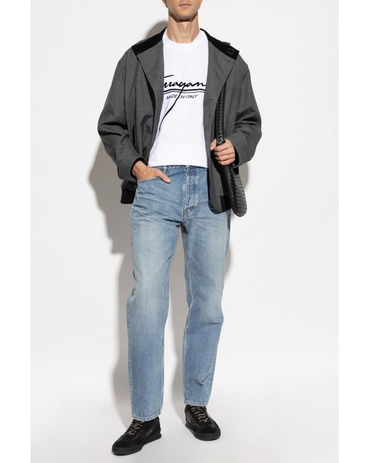 Ferragamo White T-Shirt With A Logo And A Velvet Finish for men
