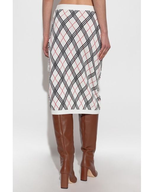 Burberry White Plaid Pattern Skirt