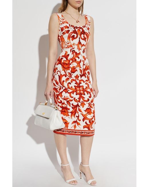 Dolce & Gabbana Red Silk Dress With "Majolica" Print
