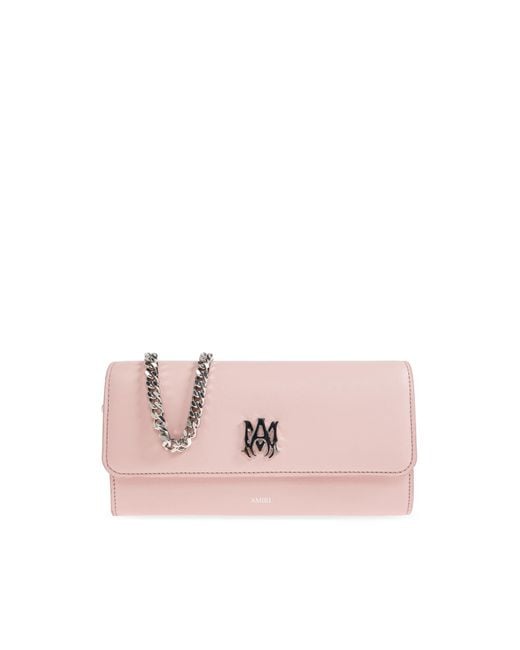 Amiri Pink Leather Wallet On A Chain