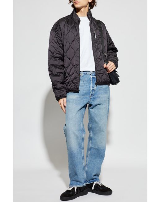 Palm Angels Gray Quilted Jacket With Stand-Up Collar for men