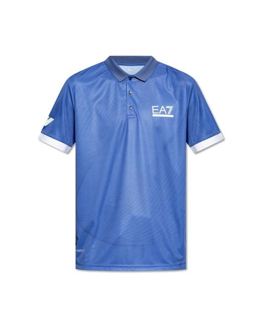 EA7 Blue Polo Shirt With Logo, for men