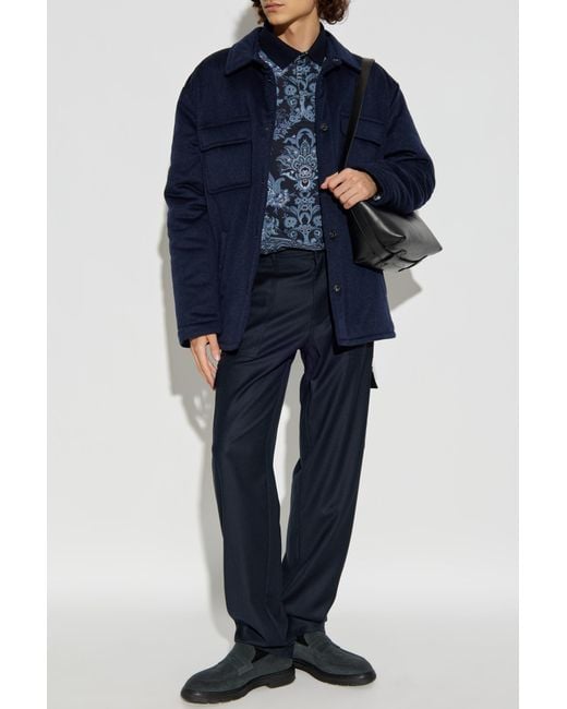 Etro Blue Cashmere Insulated Jacket for men
