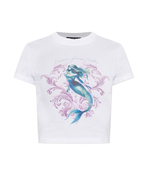 Versace Jeans Couture White T-Shirt With Print And Shimmering Sequins