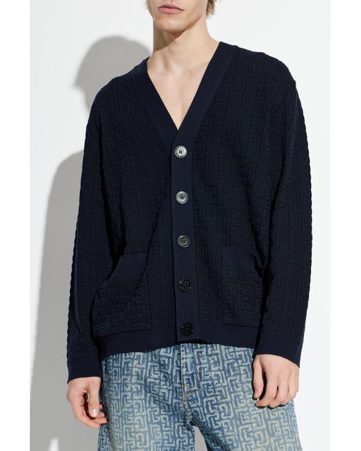 Balmain Blue Monogram Cardigan for men