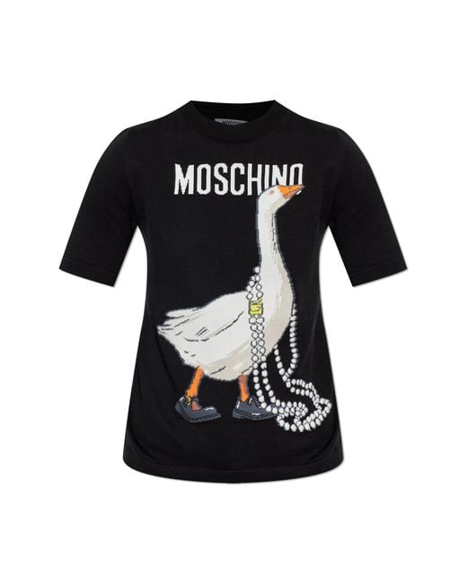 Moschino Black Turtleneck With A Decorative Pattern
