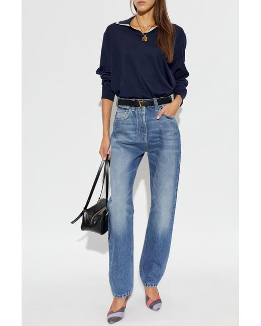 Versace Blue Wool Long-Sleeve Polo
