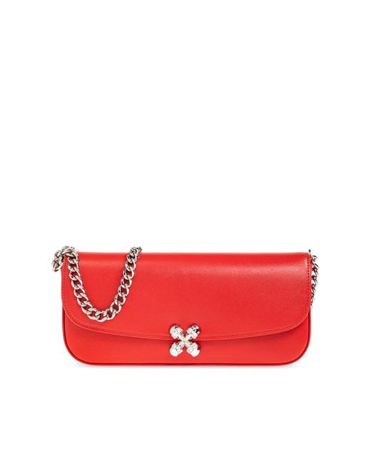 McQueen Red 'Skull Flower' Clutch