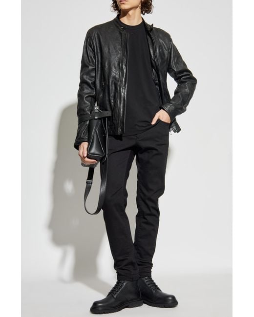 Dolce & Gabbana Black Leather Jacket With Stand-Up Collar for men