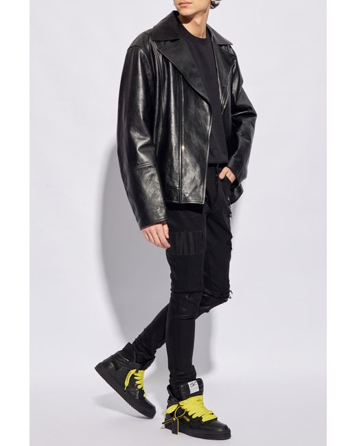 Amiri Black Waxed Jeans With Logo, for men
