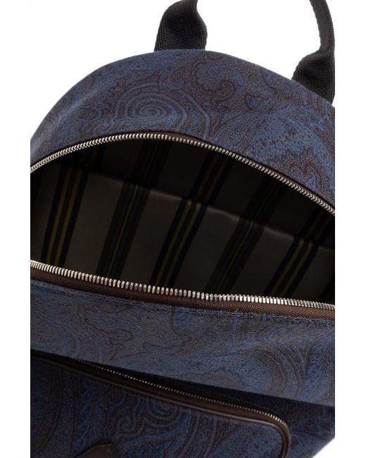 Etro Blue Patterned Backpack With Logo for men