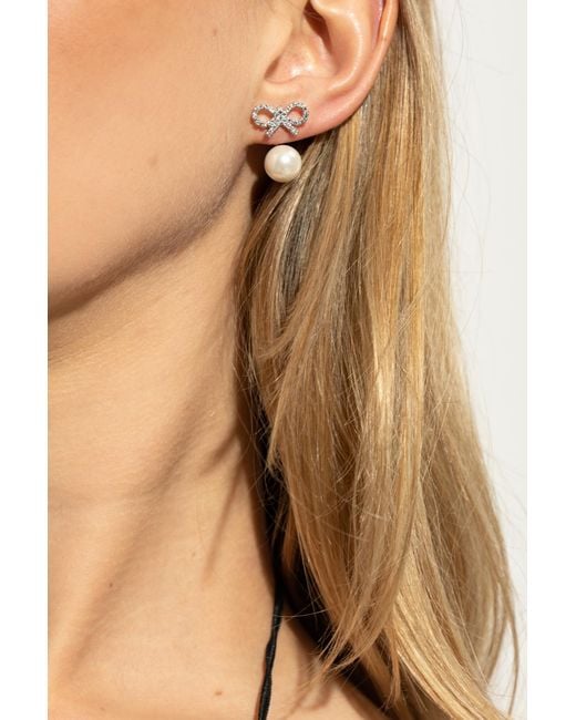 Self-Portrait Natural Earrings With Shimmering Crystals