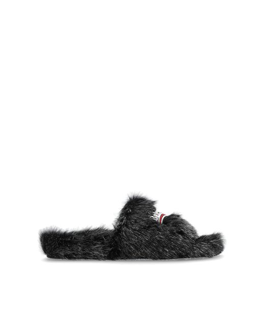 Balenciaga Black Faux Fur Slides,
