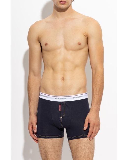 DSquared² Blue Cotton Boxers With Logo for men