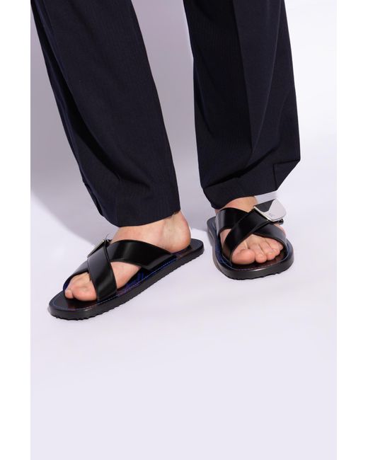 Burberry Blue ‘Strip’ Slippers for men