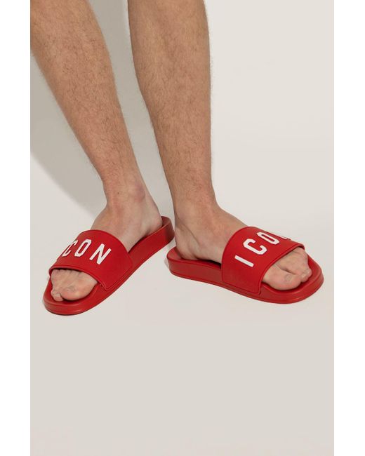 DSquared² Slides With Logo in Red for Men | Lyst