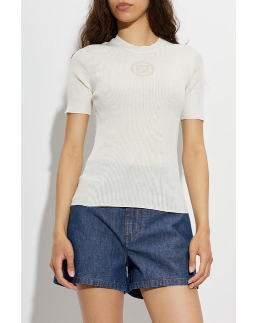 Fendi Blue Fitted Cut Top