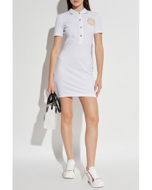 Versace Jeans Couture White Polo Dress With Embroidered Logo