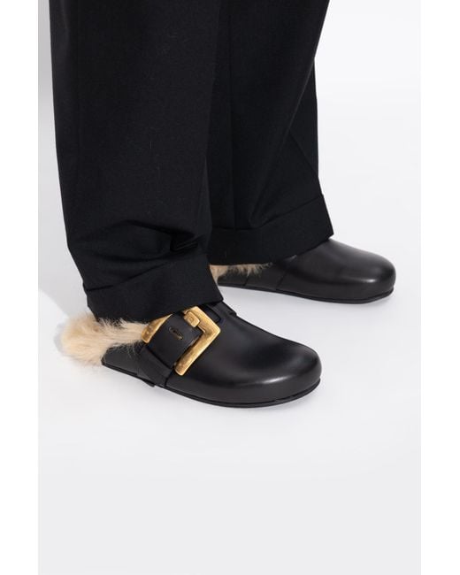 Balmain Black Leather Slides
