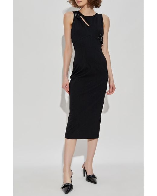 Versace Jeans Couture Black Dress With Decorative Applique And Slit