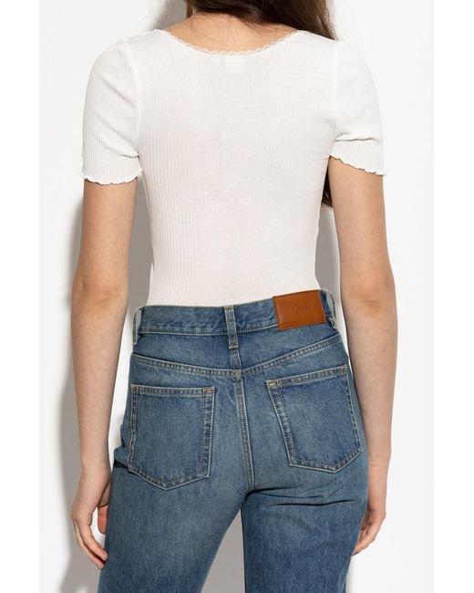 Chloé White Ribbed Fitted Top