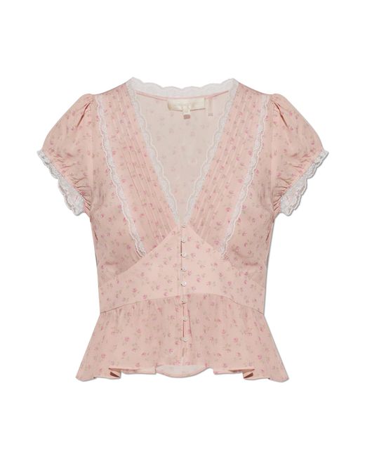 LoveShackFancy Pink Short-Sleeved 'Bondy' Top